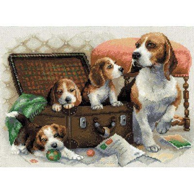 Famille canine broderie modele point de croix - RIOLIS