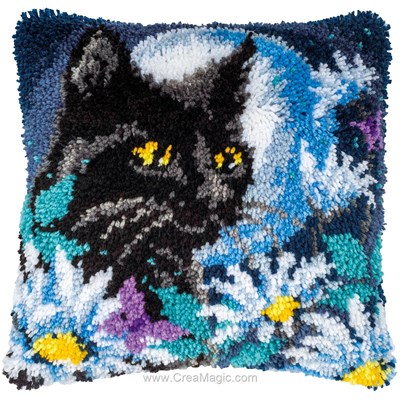 Coussin point noué chat dans la nuit - Vervaco