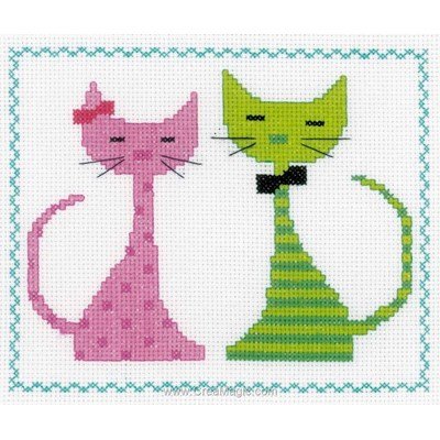 Kit tableau Vervaco point de croix deux chats colorés