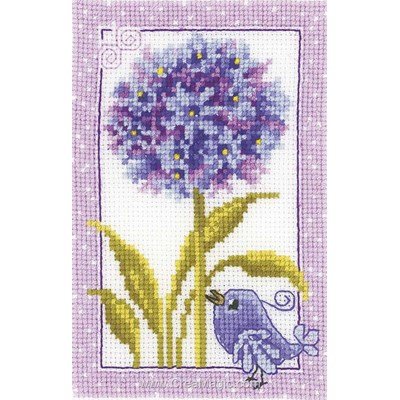 Modele mini kit au point de croix oiseau et fleur violette - Vervaco