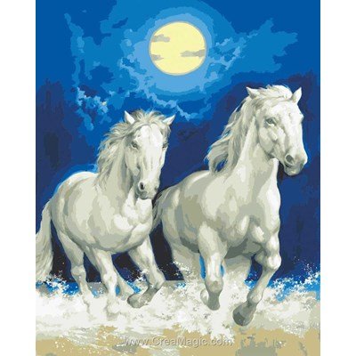 Chevaux blancs au clair de lune canevas de Collection d'art