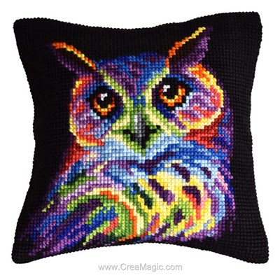 Coussin au point de croix hibou coloré d'Orchidea