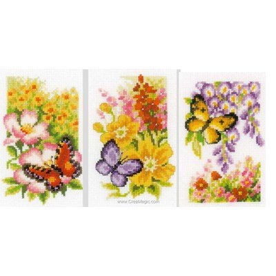 Papillons et fleurs - lot de 3 mini point de croix - Vervaco