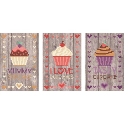 Lot de 3 tableautins cucakes 2 le point de croix - Marie Coeur