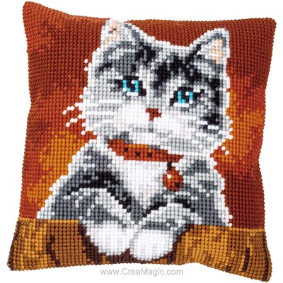 Coussin point de croix Vervaco le chat au collier grelot