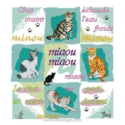 4 chats dans la boite broderie point compté - Un Point Pour Toi