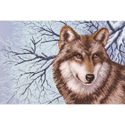 Broderie imprimée wolf loup sur aida - Collection d'art