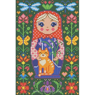 Broderie diamant Diamond Painting poupée russe avec le chat