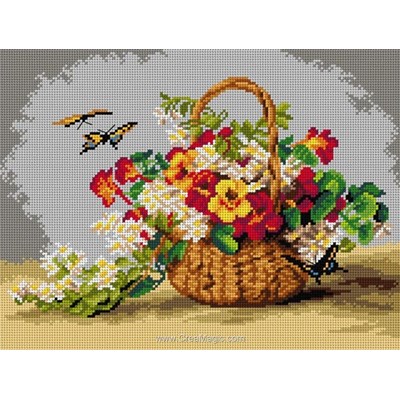 Canevas Fleurs et plantes - Canevas Basket of Flowers - d'après Paul de Longpre - Orchidea