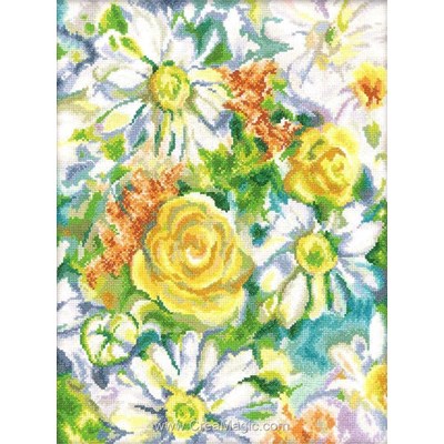 Broderie en point compté RTO daisy watercolor