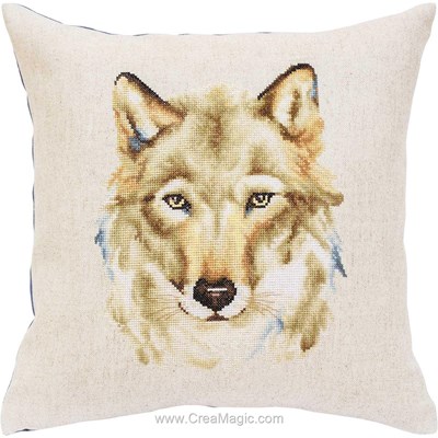 Coussin à broder au point de croix compte portrait d'un loup - Luca-S