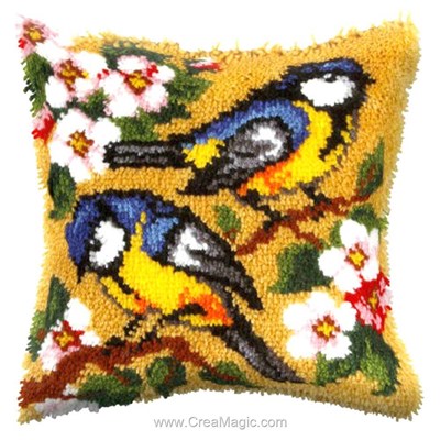 Coussin point noue Orchidea duo d'oiseaux sur la branche