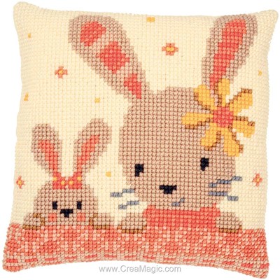 Coussin au point de croix lapins doux - Vervaco