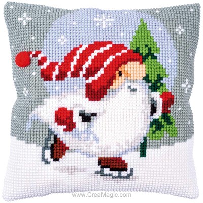 Coussin gnome de noël sur glace de Vervaco au point de croix