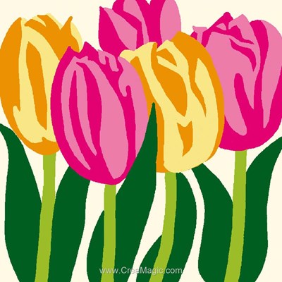 Tulipes jaunes et roses kit canevas - Luc Création