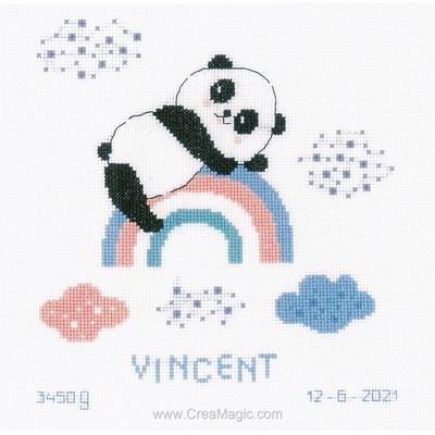 Kit broderie naissance bébé panda et arc en ciel de Vervaco