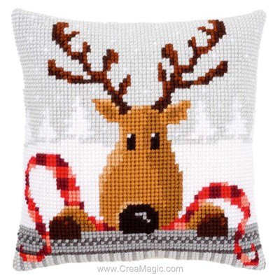 Coussin Vervaco rennes de noël au point de croix