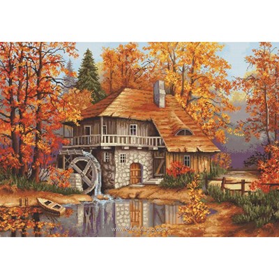 Kit broderie point compté moulin en automne - Luca-S