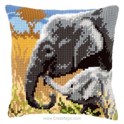 Kit coussin Vervaco au point de croix amour d'éléphants