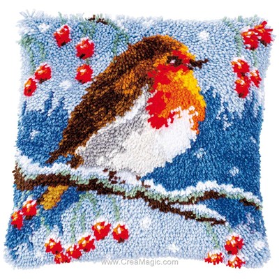 Kit coussin point noue rouge-gorge en hiver - Vervaco