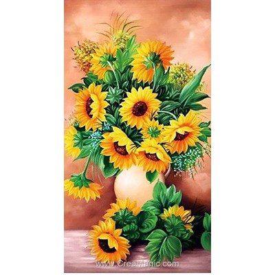 Broderie diamant Wizardi vase majestueux de tournesol