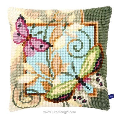 Coussin au point de croix papillons pastels - Vervaco