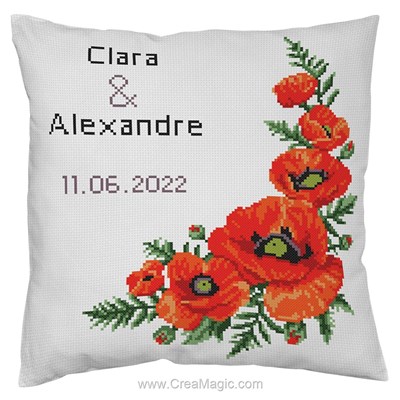 Coussin coussin de mariage coquelicots à broder au point de croix - Princesse