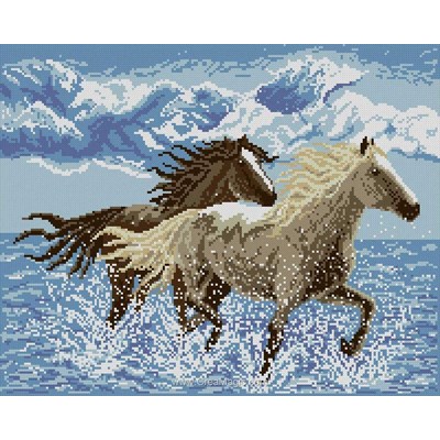 Kit broderie diamant Diamond Painting course de chevaux dans la mer