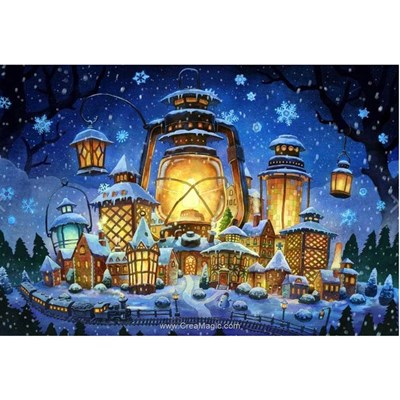 Kit broderie diamant village de lampes noel - Wizardi