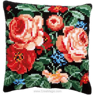 Coussin Vervaco roses florales prestiges au point de croix