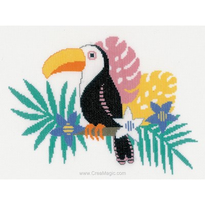 Toucan et feuilles colorées kit broderie point compté - Vervaco