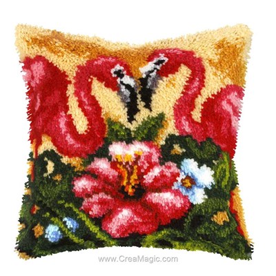 Kit coussin point noué couple flamand d'Orchidea