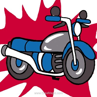 Kit canevas avec fils moto bleue de Luc Création
