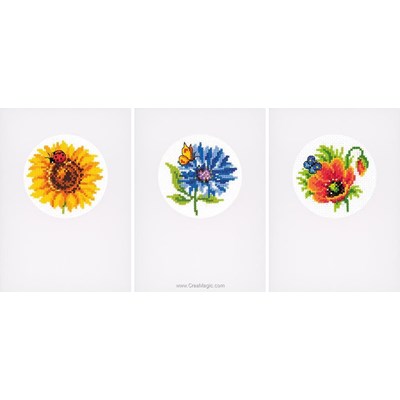 Carte à broder cartes de vœux fleurs d'été - lot de 3 - Vervaco