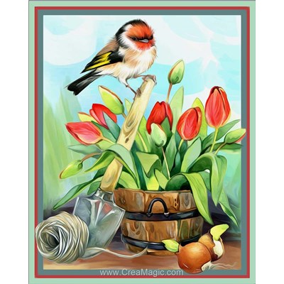 Broderie diamant chardonneret et tulipes - Diamond Painting