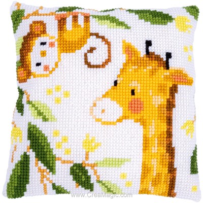 Kit coussin petite girafe et singe de Vervaco au point de croix