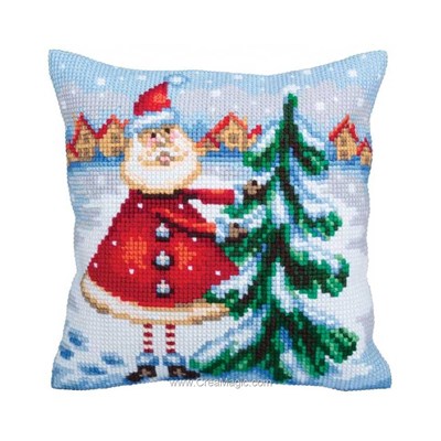 Coussin père noël en laponie de Collection d'art au point de croix