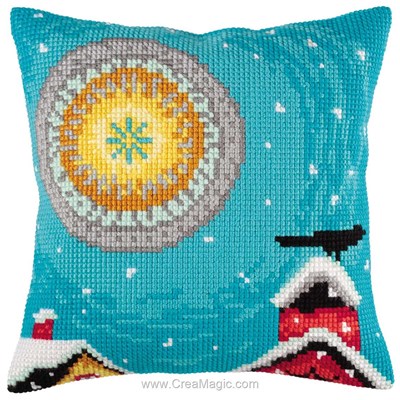 Coussin soleil coloré un jour de neige de Collection d'art au point de croix