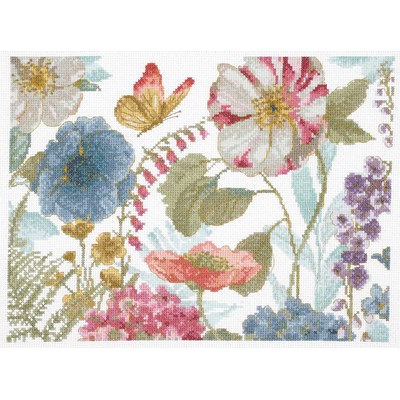 Broderie de DMC au point de croix aquarell fleurs champêtres