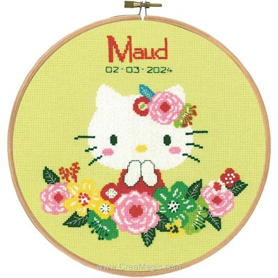 Hello kitty green floral kit à broder au point de croix - Vervaco