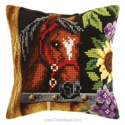 Kit coussin Orchidea au point de croix le cheval du box