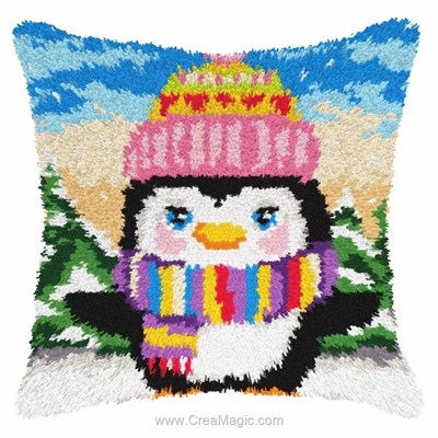 Kit coussin point noué pingouin à noel d'Orchidea