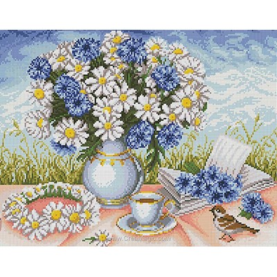 Kit broderie diamant camomilles et bleuets - Diamond Painting