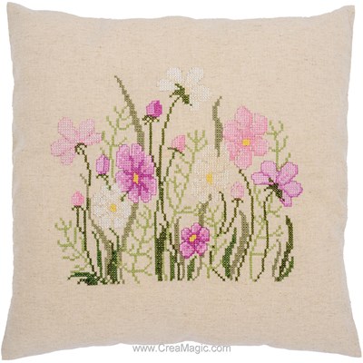 Coussin broderie Traditionnelle Pink flowers - Vervaco