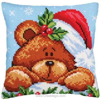 Kit Coussin Canevas - Christmas with a teddy bear - Collection d'art