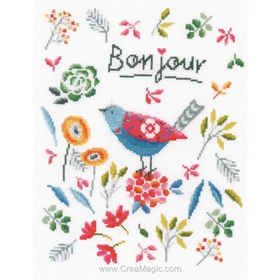 Kit broderie bonjour de l'oisillon et fleurs colorées de Vervaco