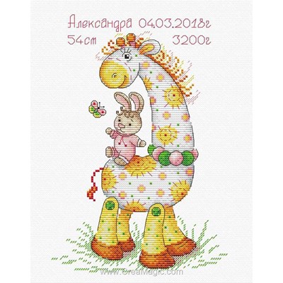 Kit broderie naissance baby mon doudou girafe fille de MP Studia