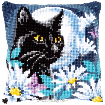 Coussin au point de croix chat dans la nuit - Vervaco