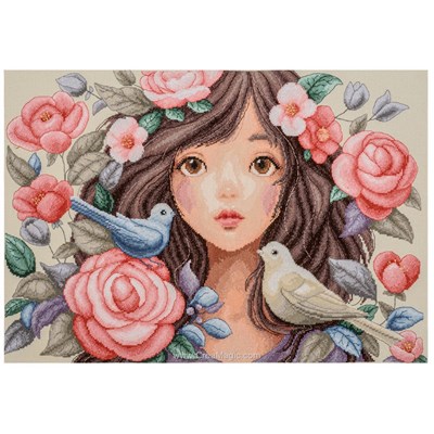 Elle a plongé dans les roses broderie modele point de croix - Lanarte