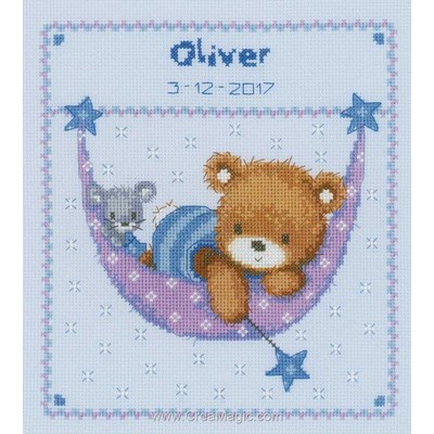 Kit broderie petit ours en bleu dans le hamac - Vervaco